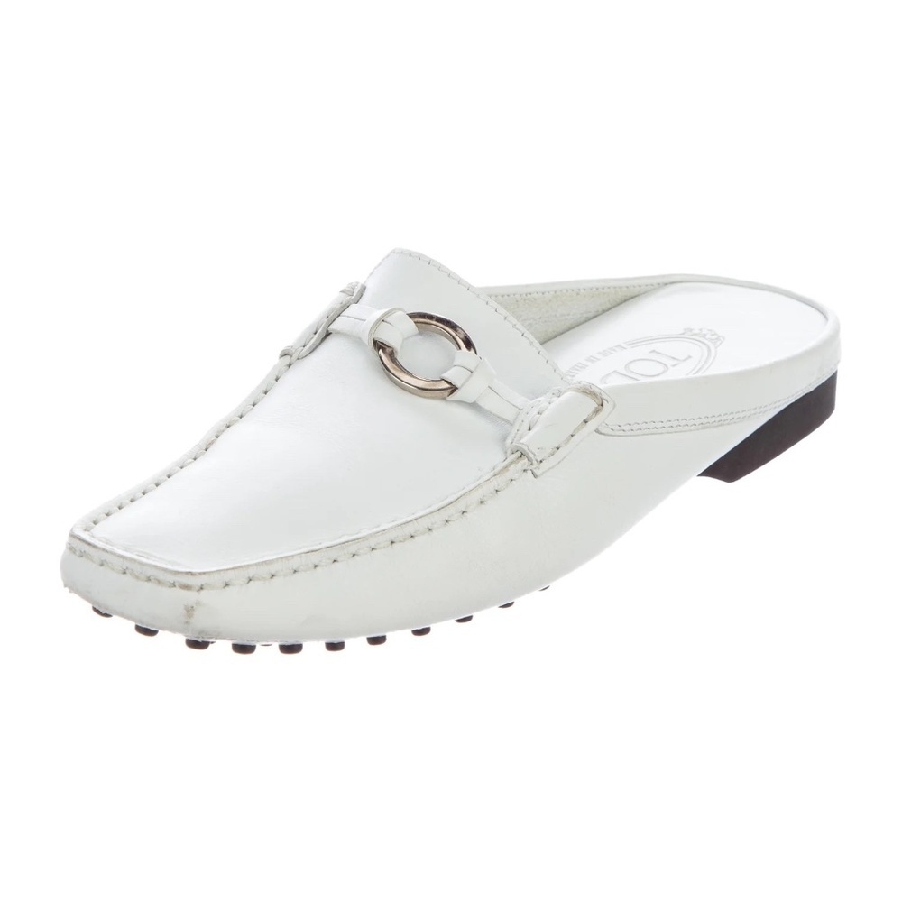Tod's White Leather Backless Mule with Metal Bit